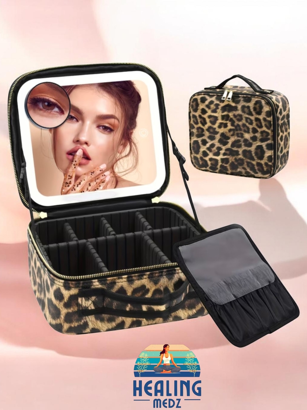 Women's Travel Makeup Bag LED Lighting Mirror A 3.5-inch 10X Magnifying Included
